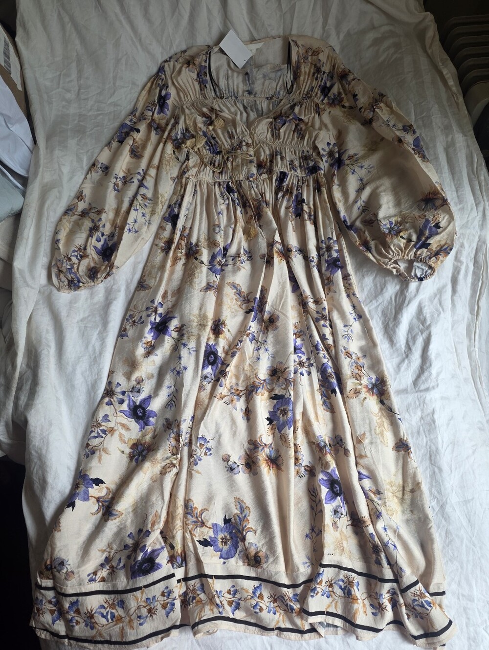 H&M Floral Printed Tie-detail Maxi Dress Beige/floral Lilac Blue Bnwt - Picture 4 of 13